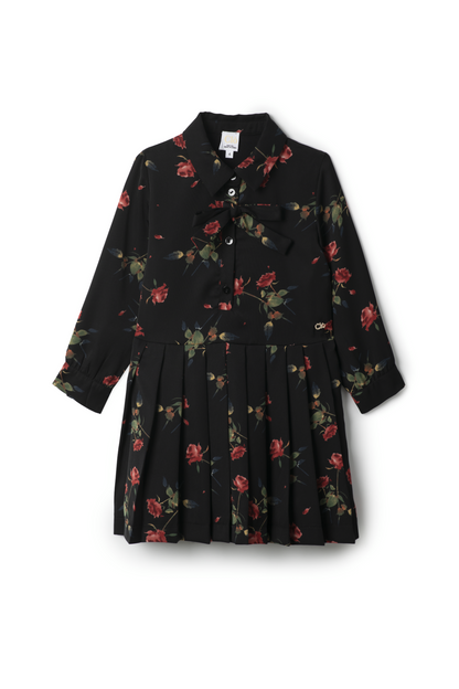 Woven Rose Print Dress Black