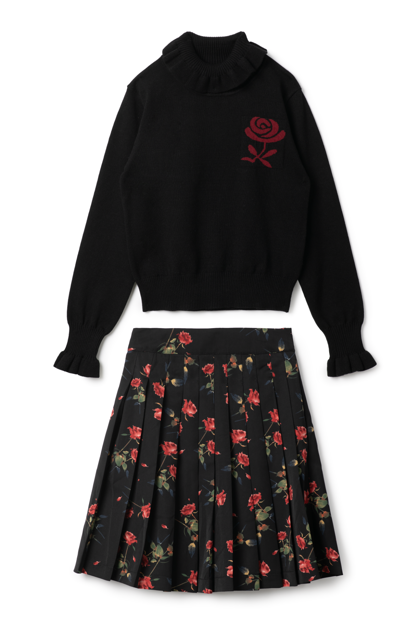 Woven Print Knit Set Black