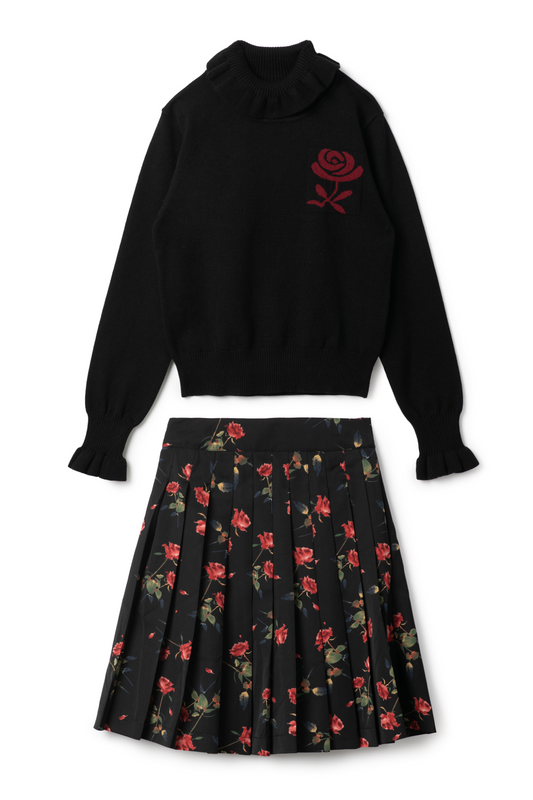 Woven Print Knit Set Black