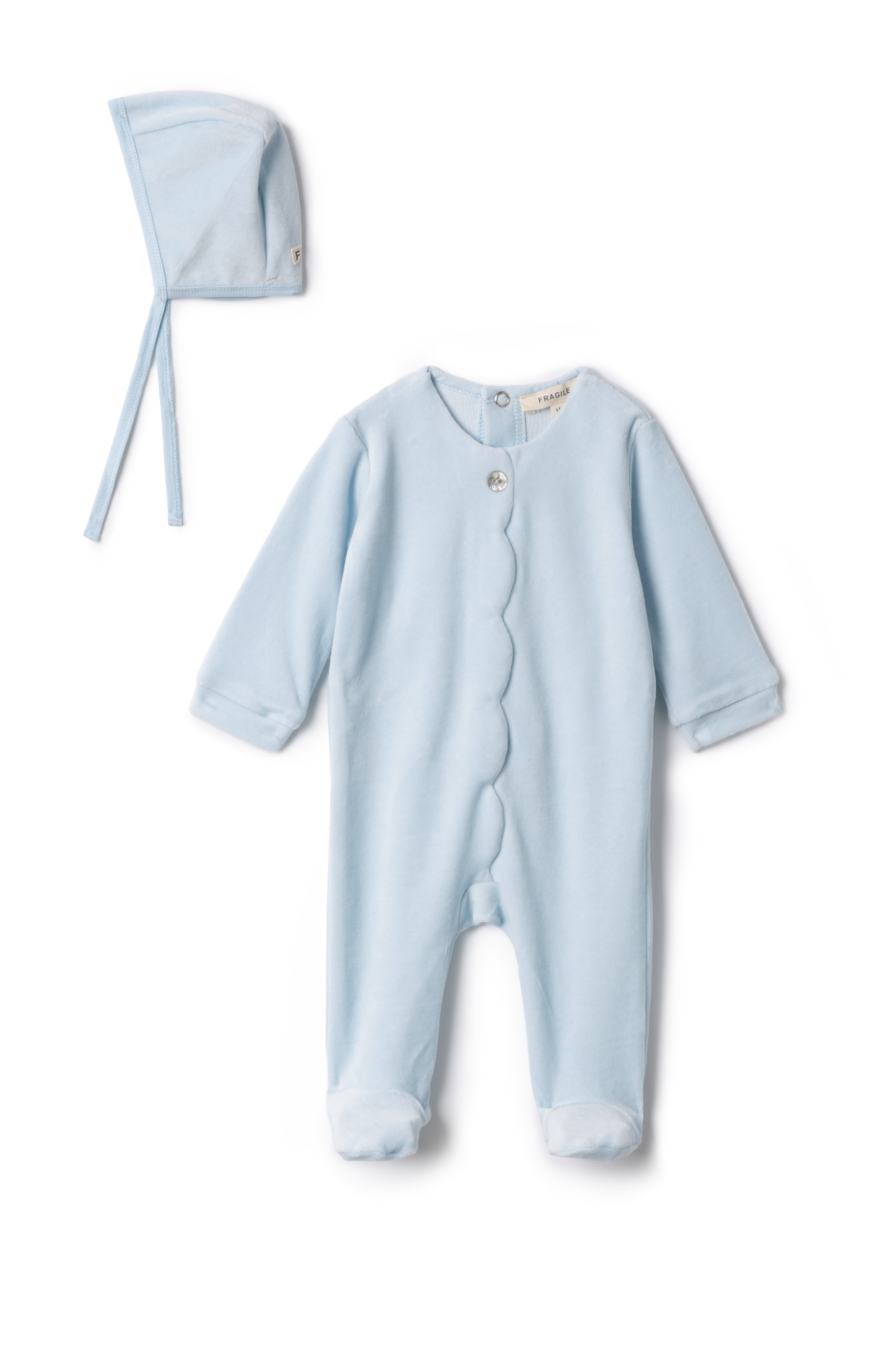 Cotton Velour Scallop Onesie Baby Blue