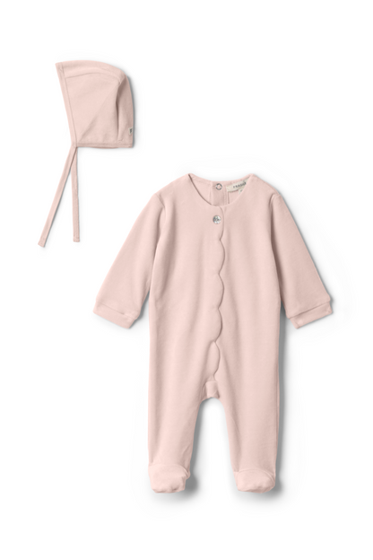 Cotton Velour Scallop Onesie Baby Pink