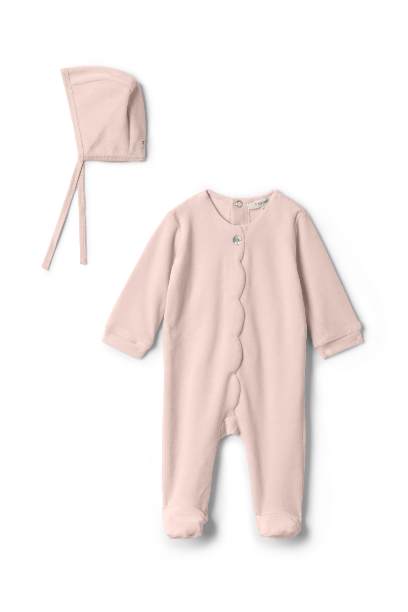 Cotton Velour Scallop Onesie Baby Pink