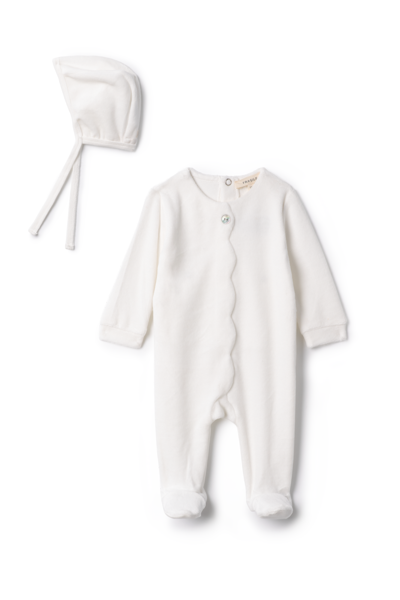 Cotton Velour Scallop Onesie Off White