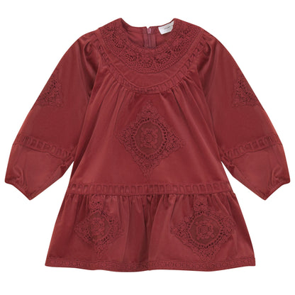 Velvet Lace Dress Burgundy