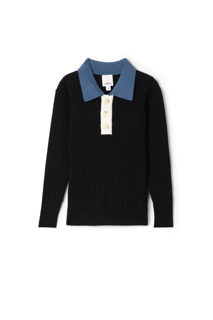 Multi Polo Rib Sweater Black