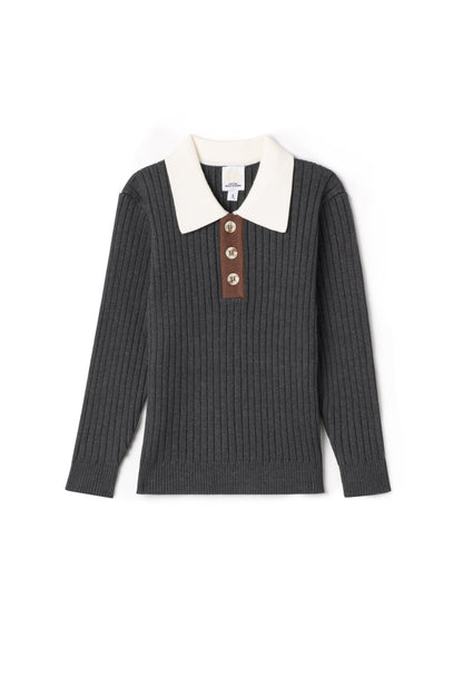Multi Polo Rib Sweater Charcoal Mix