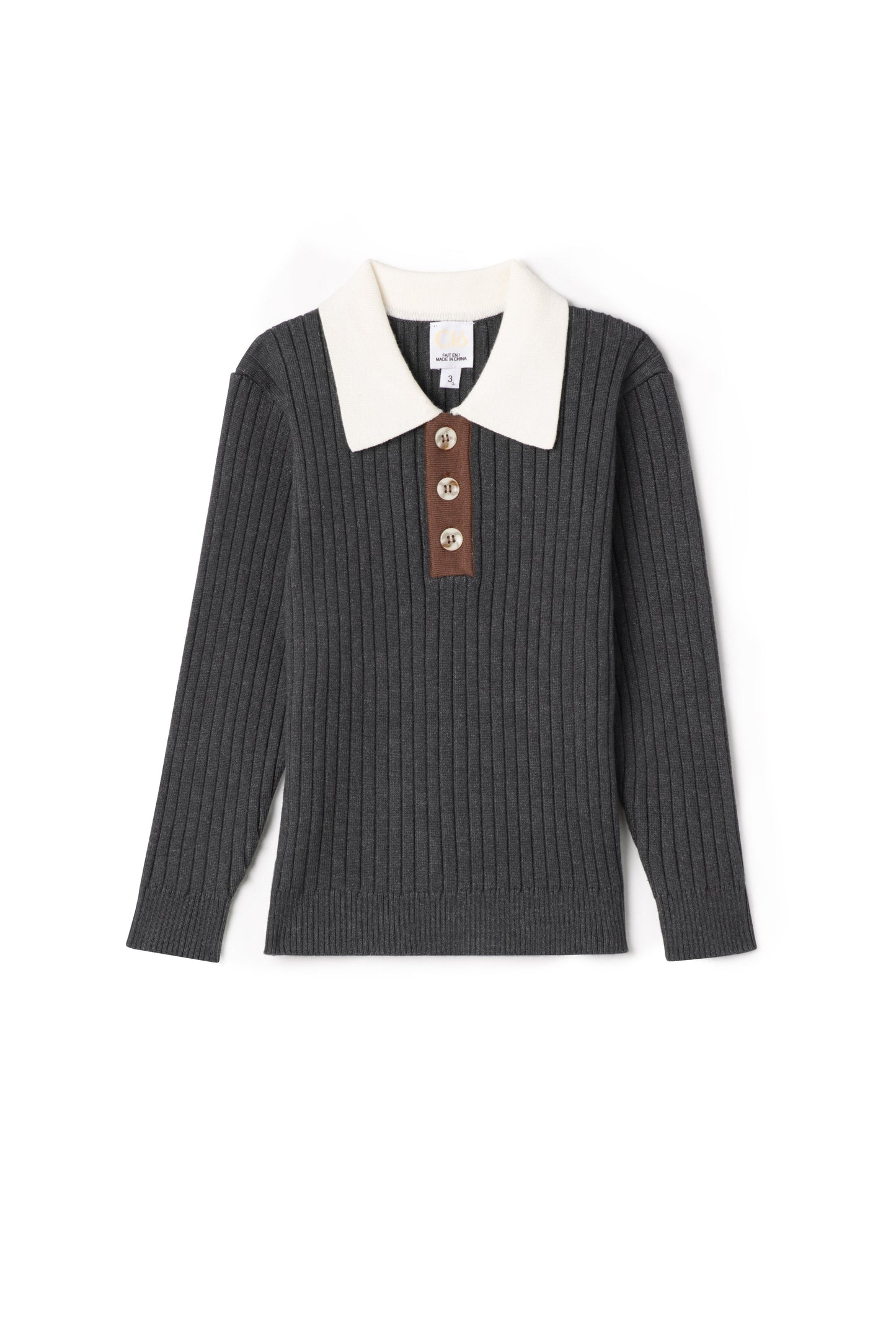Multi Polo Rib Sweater Charcoal Mix