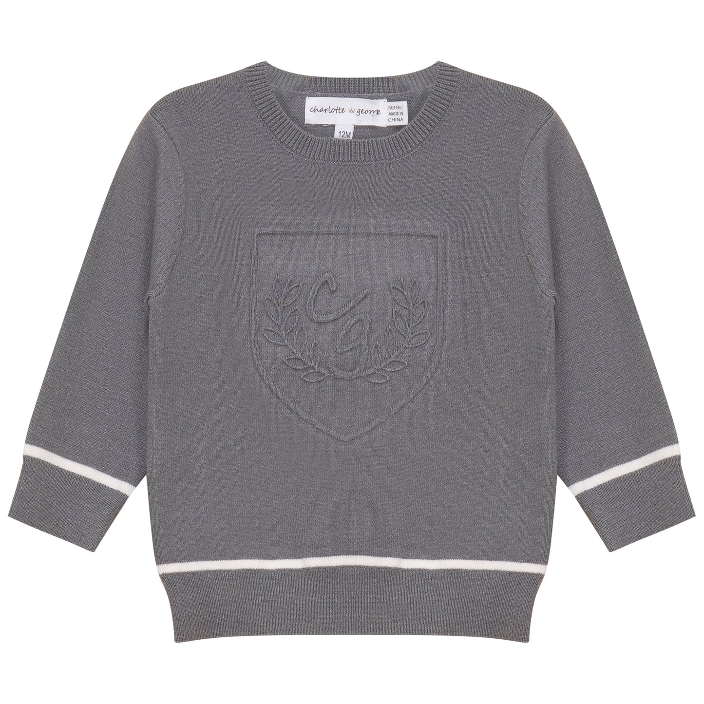 Embossed Crest Sweater Grey