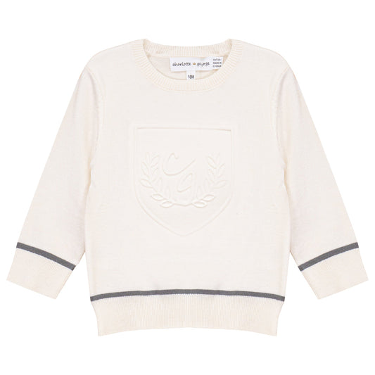 Embossed Crest Sweater Off White