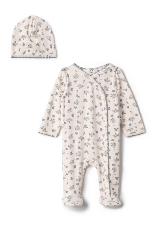 Contrast Stitched Pointelle Onesie Blue