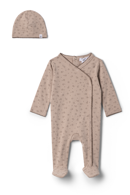 Cotton Floral Onesie Taupe