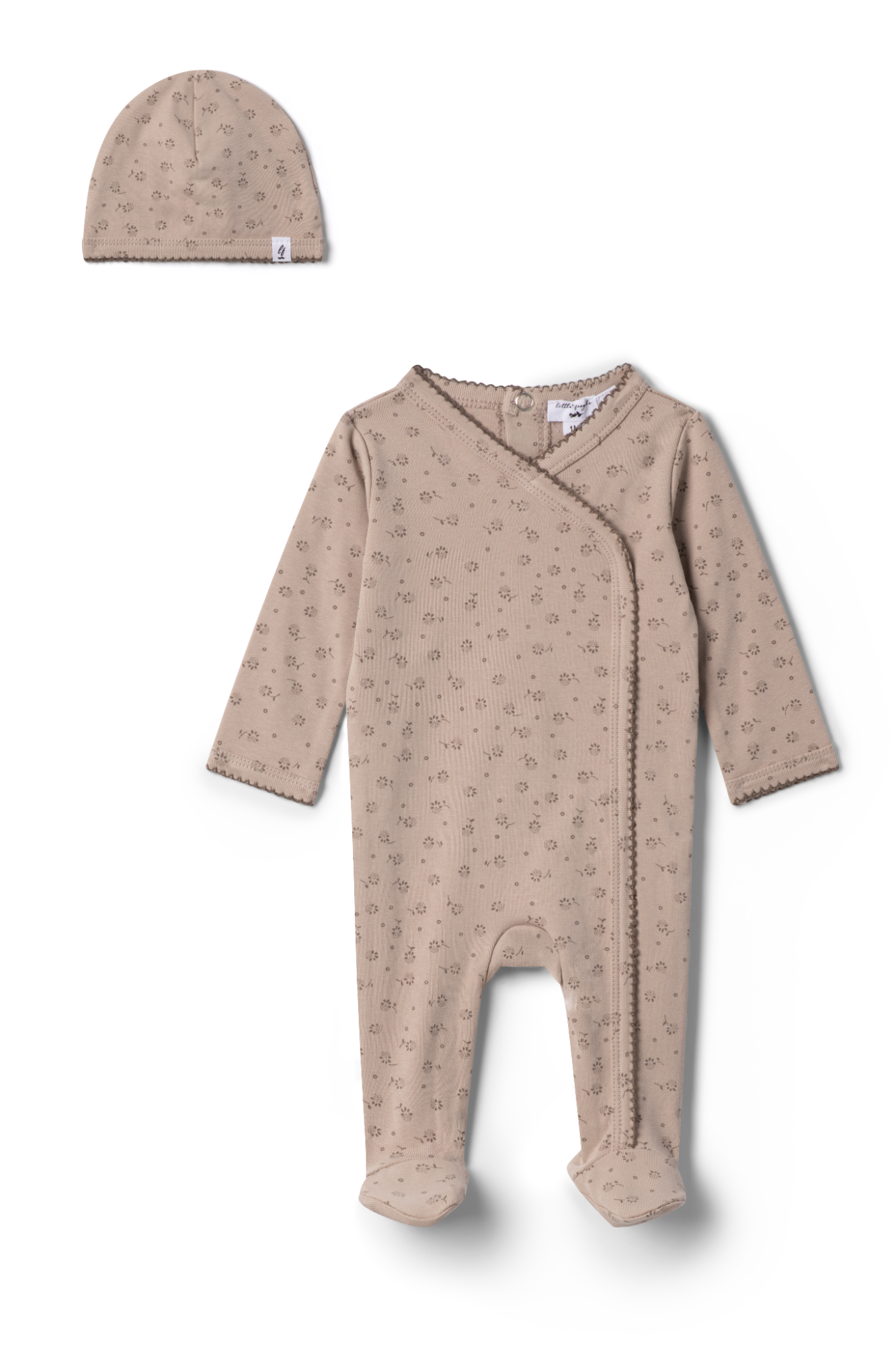Cotton Floral Onesie Taupe