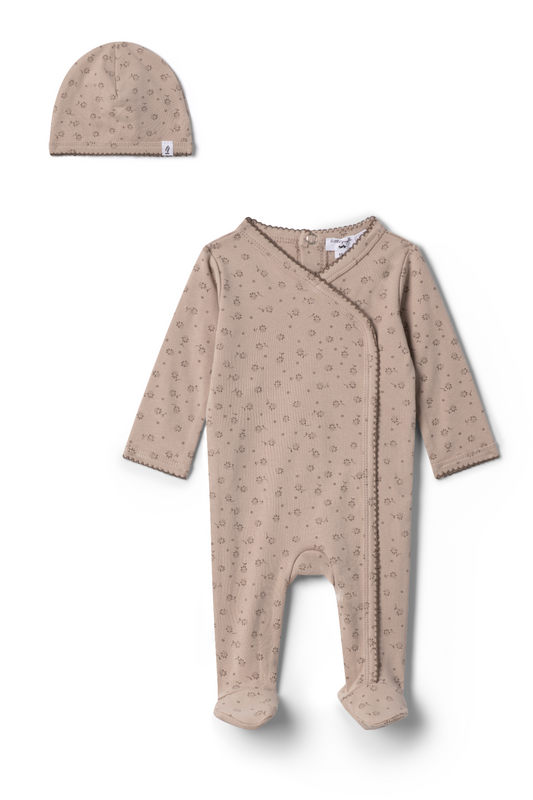 Cotton Floral Onesie Taupe