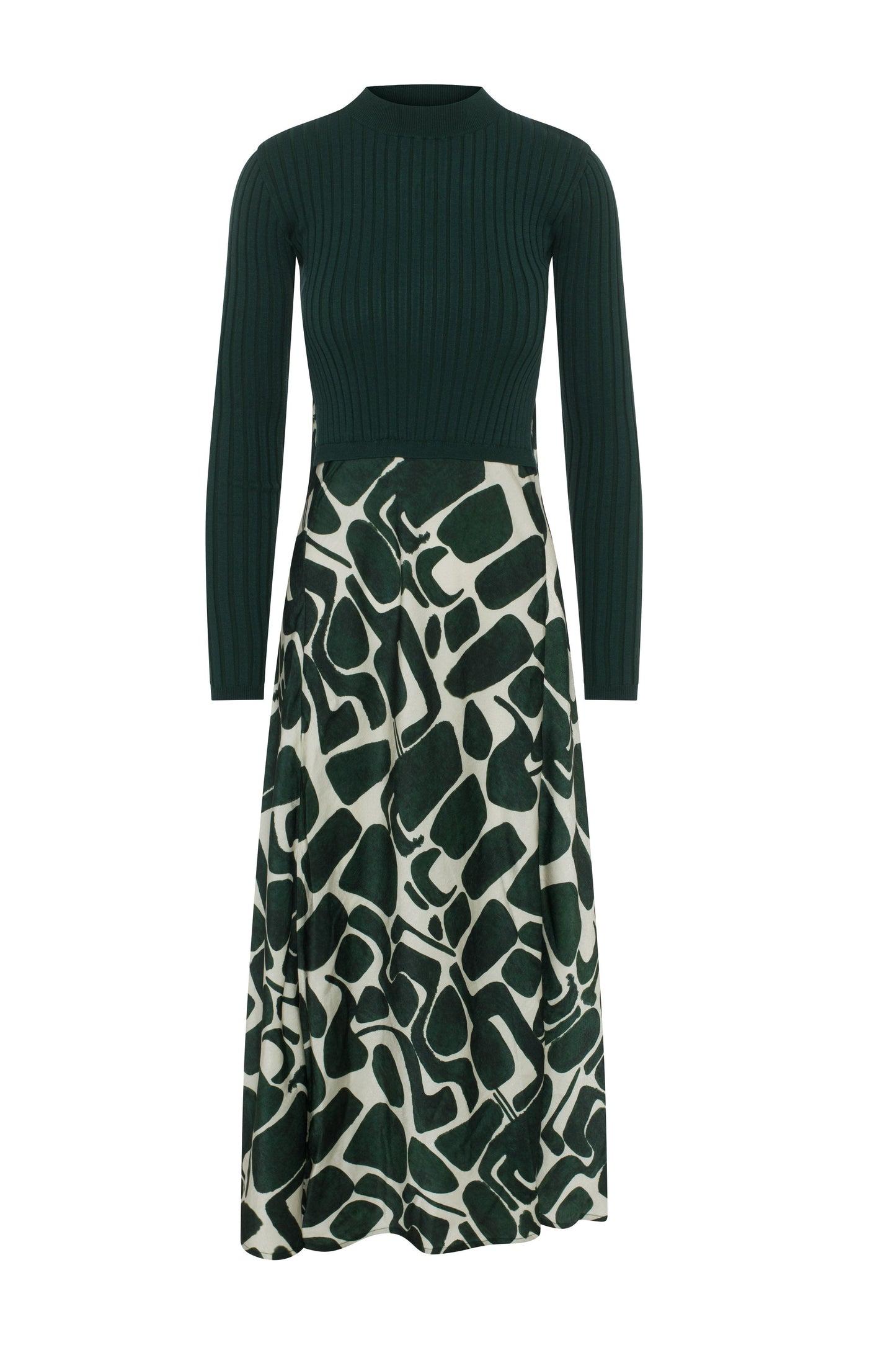 Mock Neck Midi Printed Dress Olive