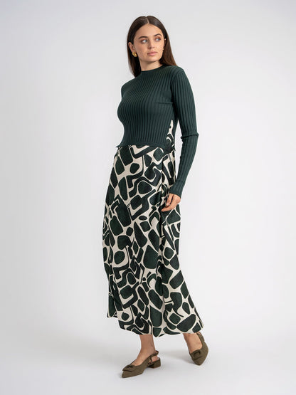 Mock Neck Midi Printed Dress