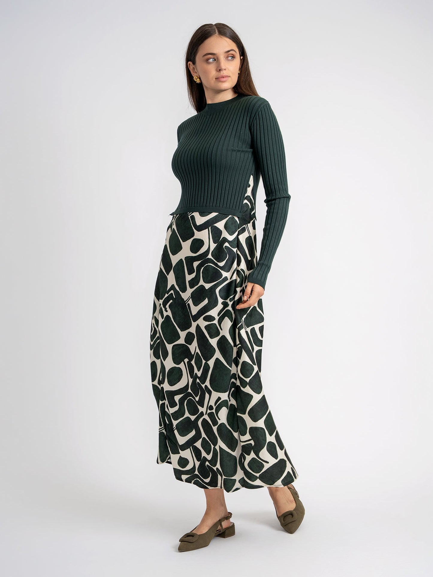 Mock Neck Midi Printed Dress