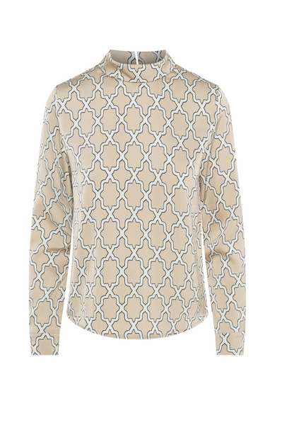 Button Down Printed Blouse Beige