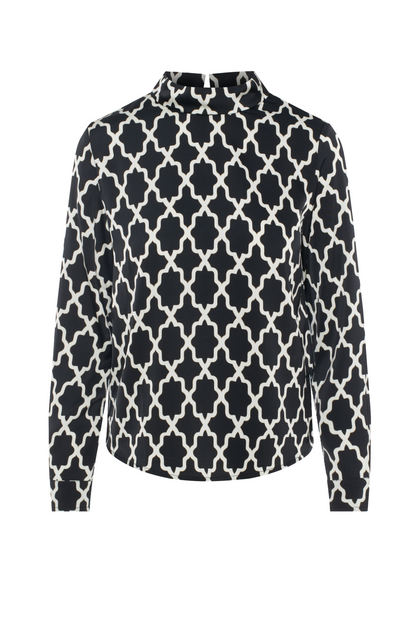 Button Down Printed Blouse Black