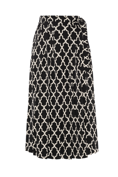 Pleated Printed Wrap Skirt Black