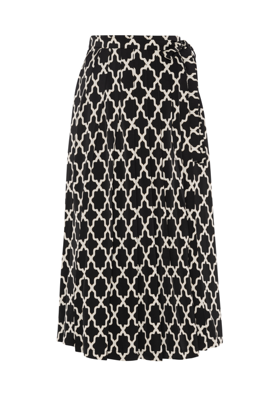 Pleated Printed Wrap Skirt Black