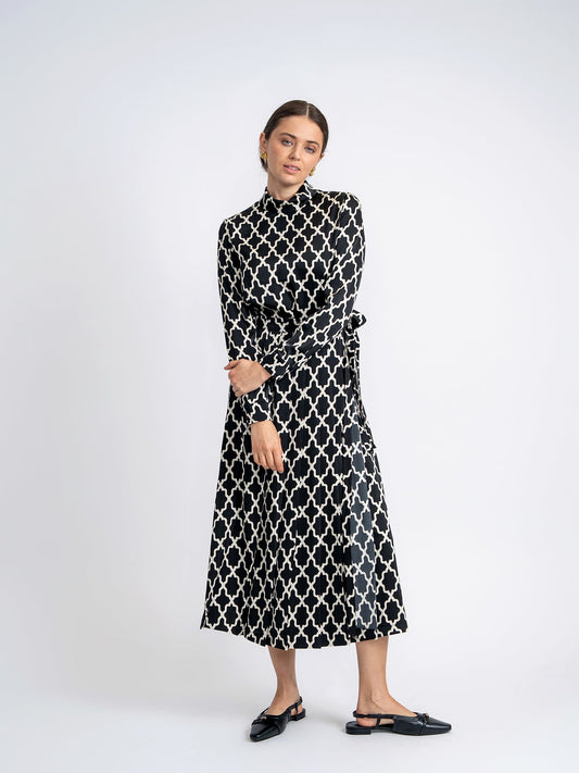 Pleated Printed Wrap Skirt