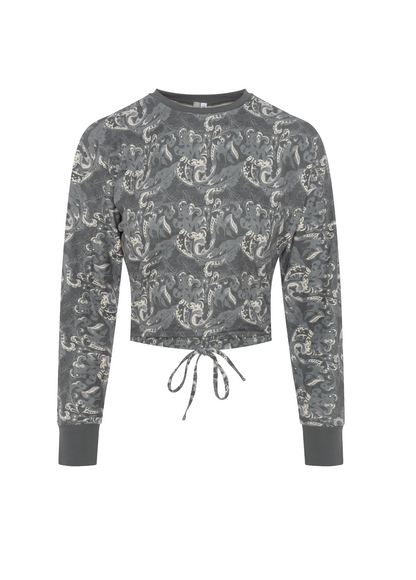 Dolman Crop Velour Top Grey