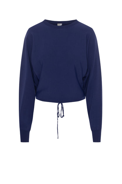Dolman Crop Knit Top Ribbon Blue