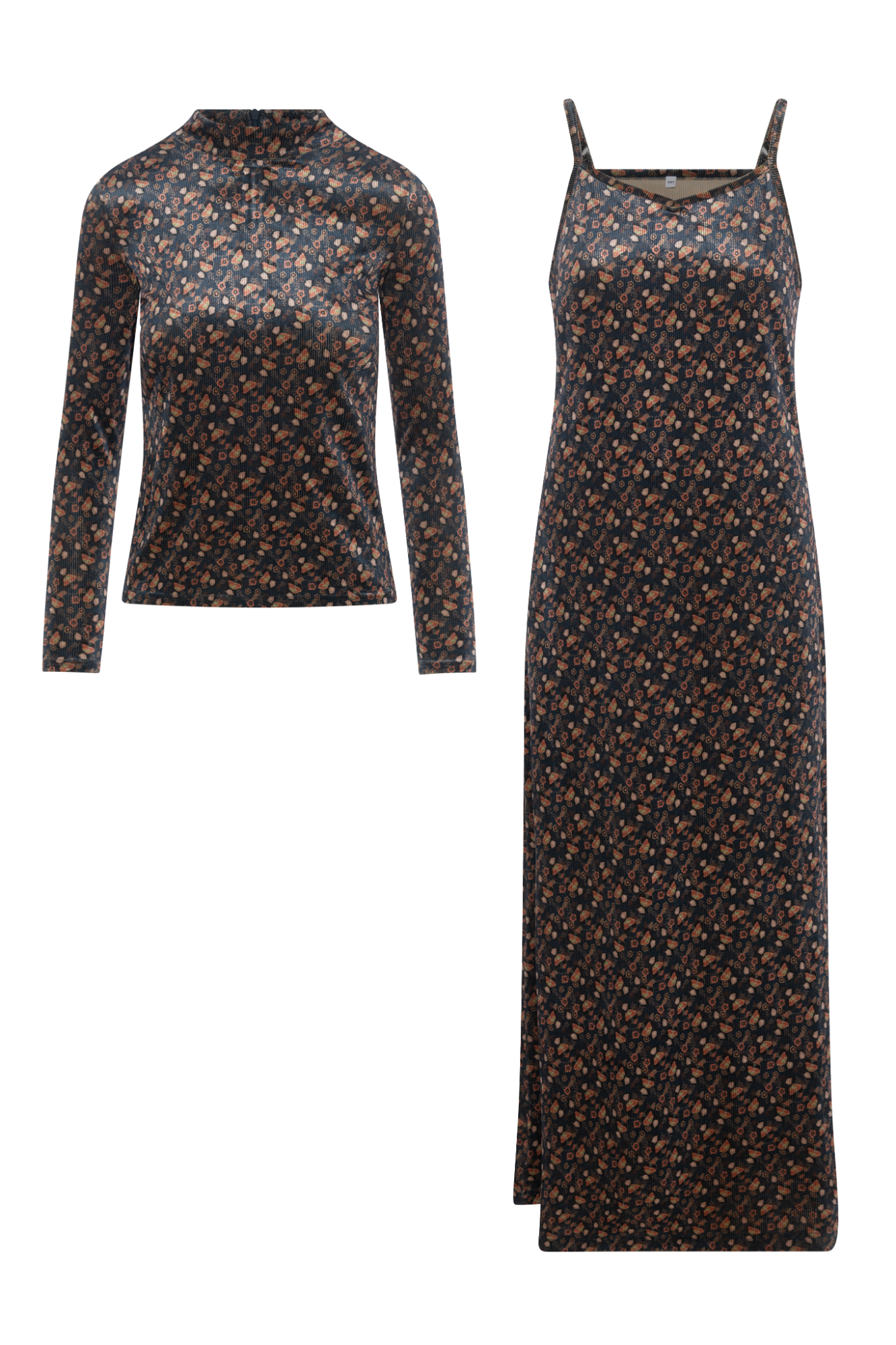 Printed Rib Velour Jumper Set Navy