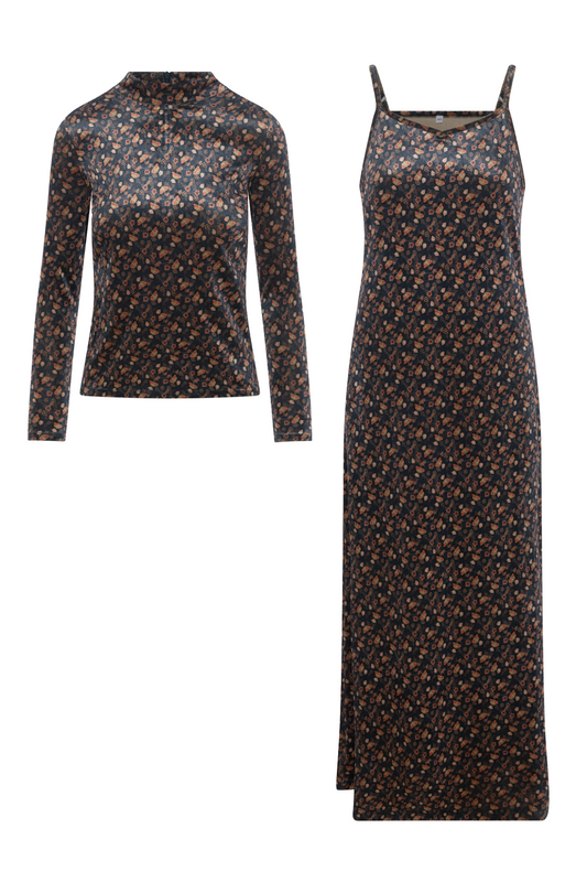 Printed Rib Velour Jumper Set Navy