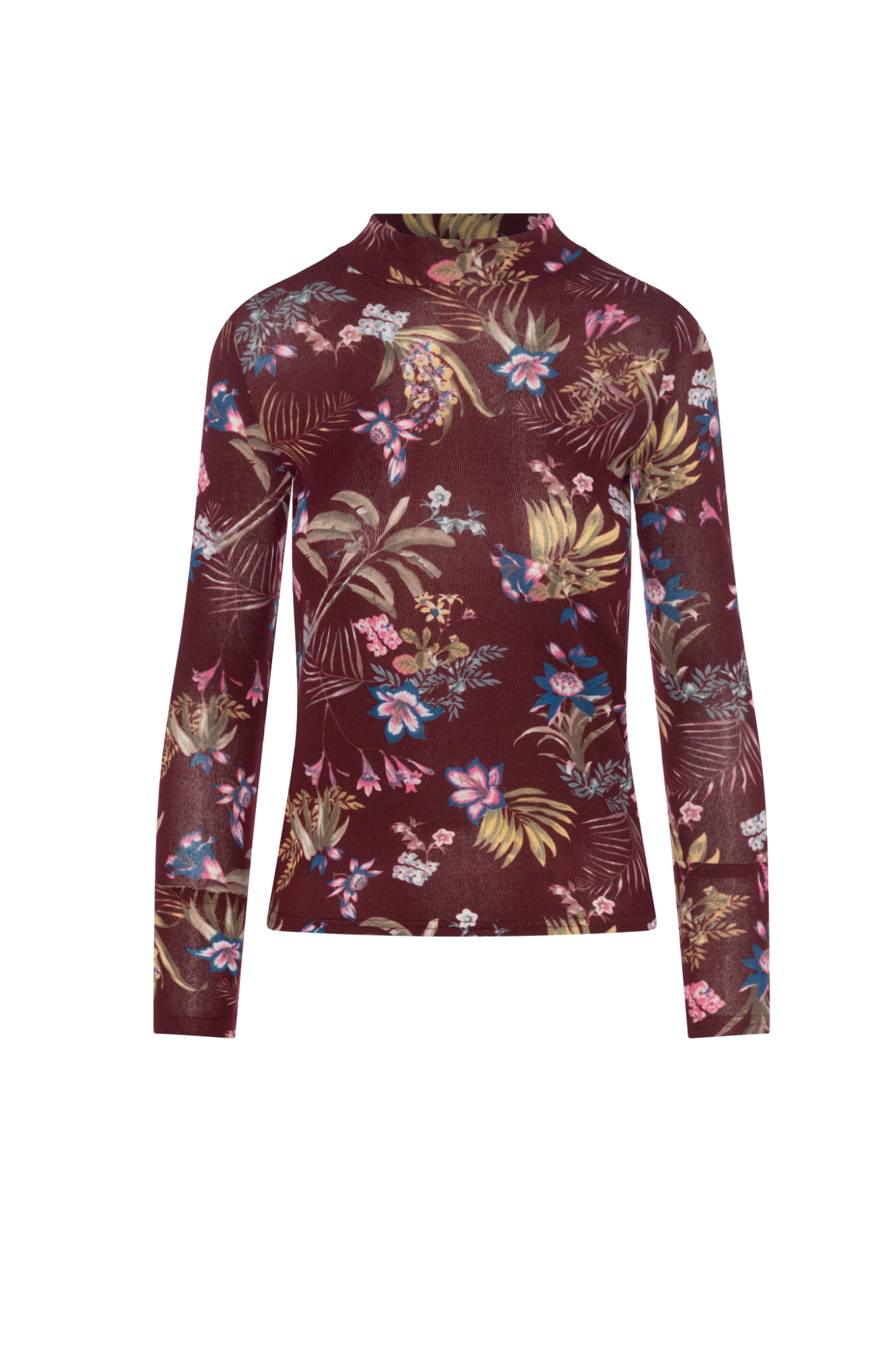 Jaquard Mock Neck Top Burgundy