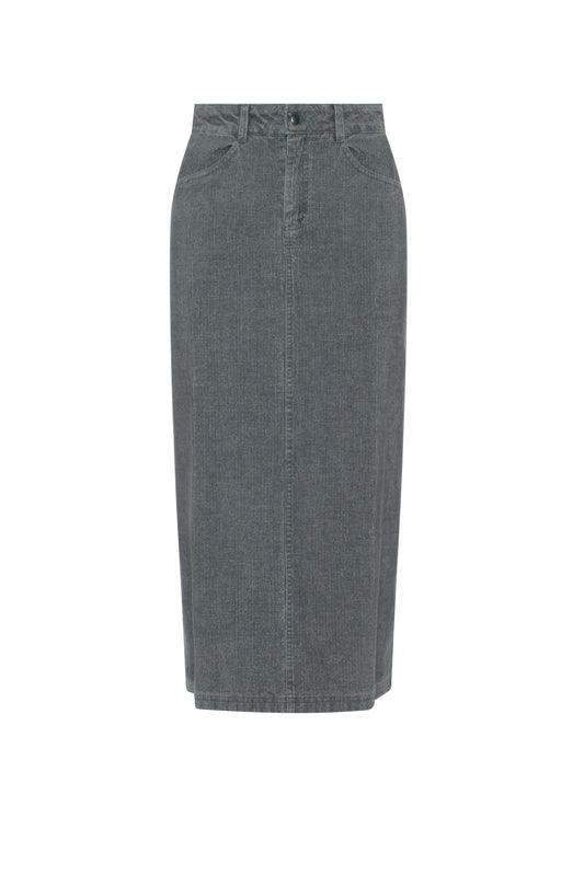 Corduroy Midi Skirt Grey