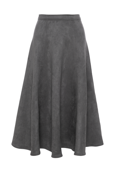Suede Midi Panel Skirt Charcoal