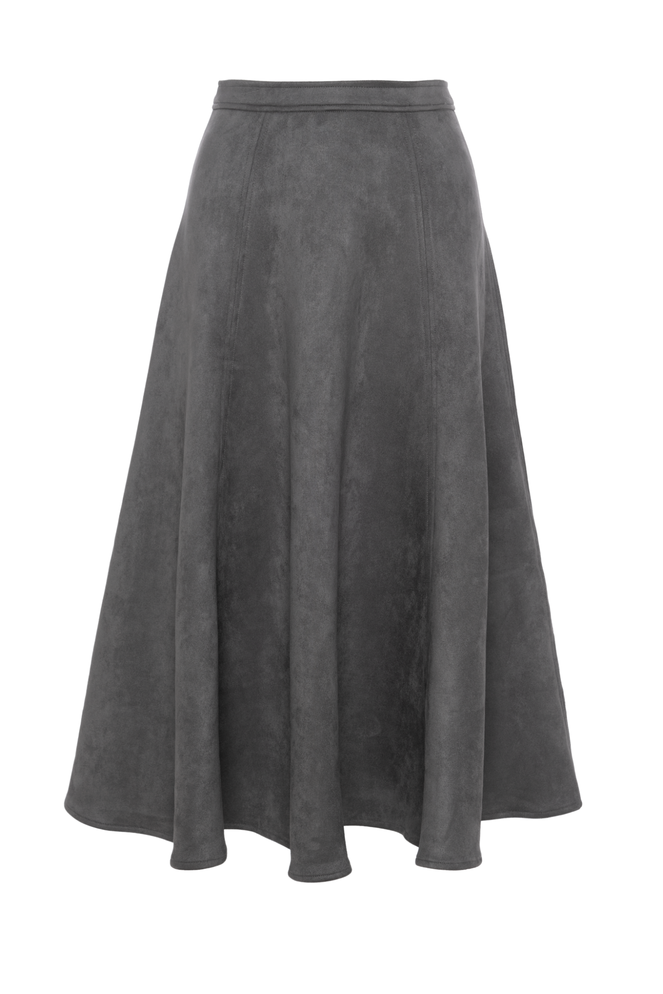 Suede Midi Panel Skirt Charcoal