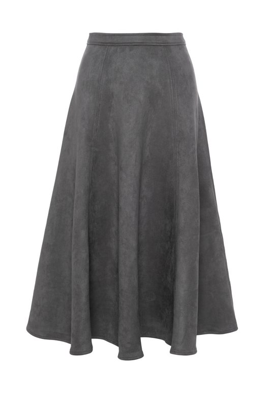 Suede Midi Panel Skirt Charcoal