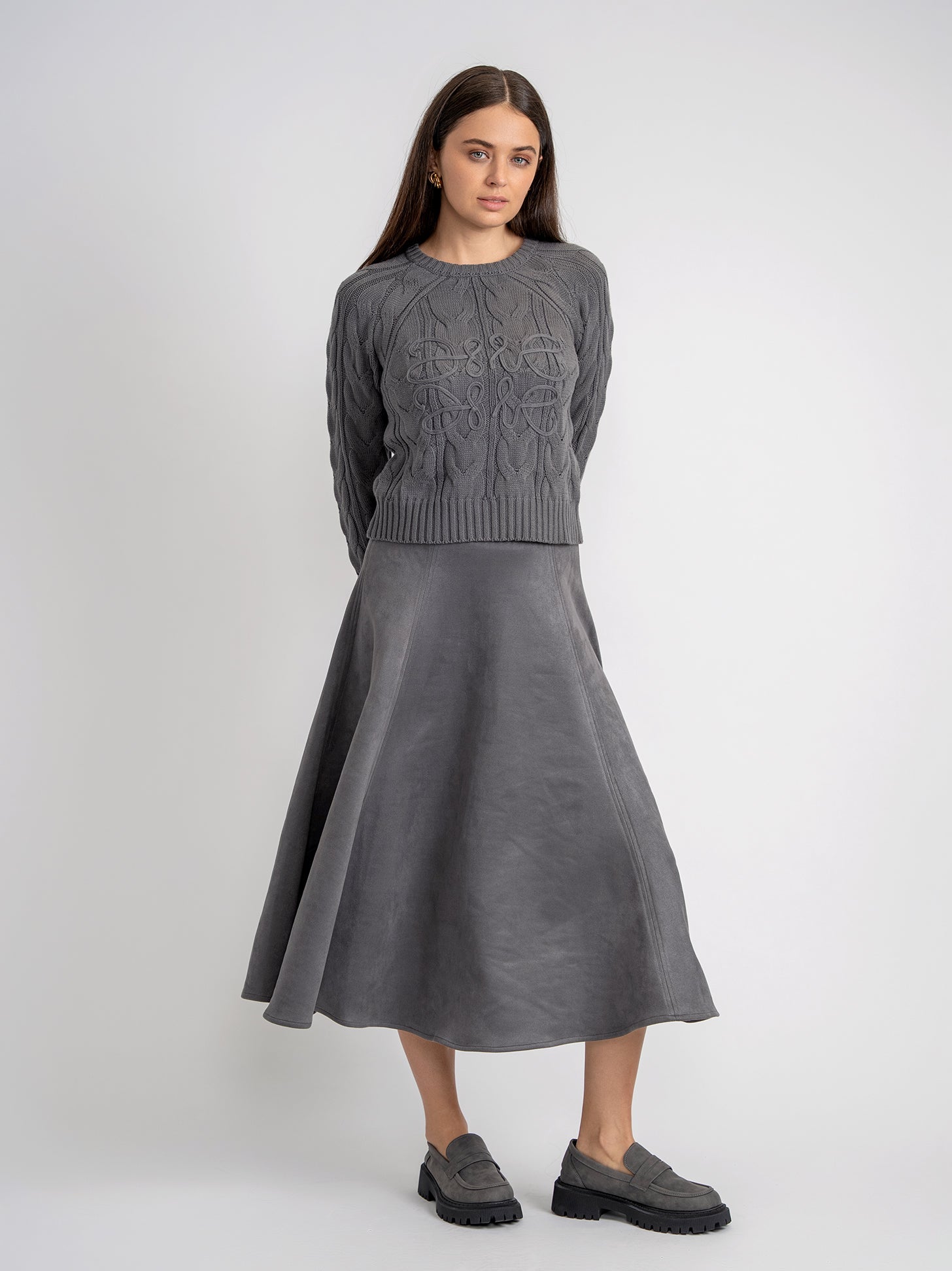 Suede Midi Panel Skirt