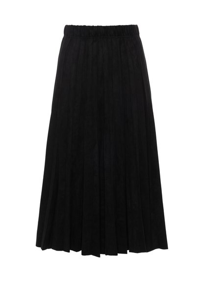 Suede Midi Pleated Skirt Black