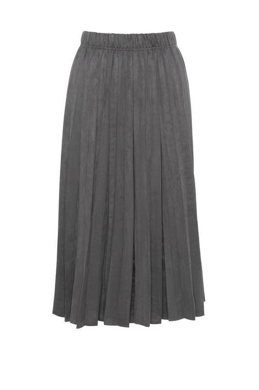 Suede Midi Pleated Skirt Charcoal