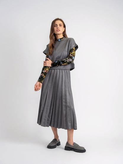 Suede Midi Pleated Skirt
