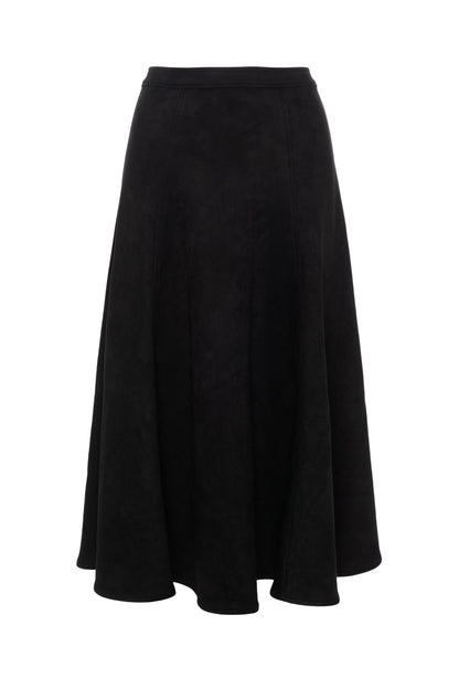 Suede Midi Panel Skirt Black