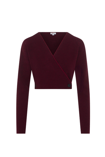 Cropped Cardigan Burgundy Black