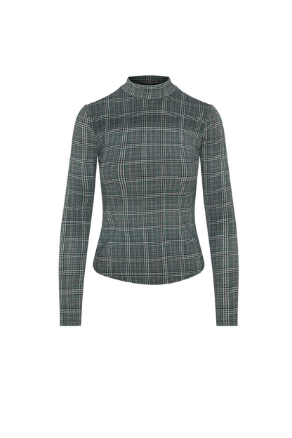 Plaid Mock Neck Top Black