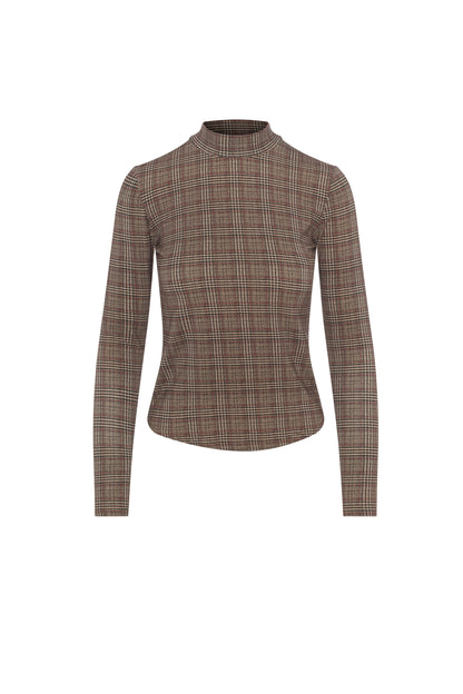 Plaid Mock Neck Top Mocha