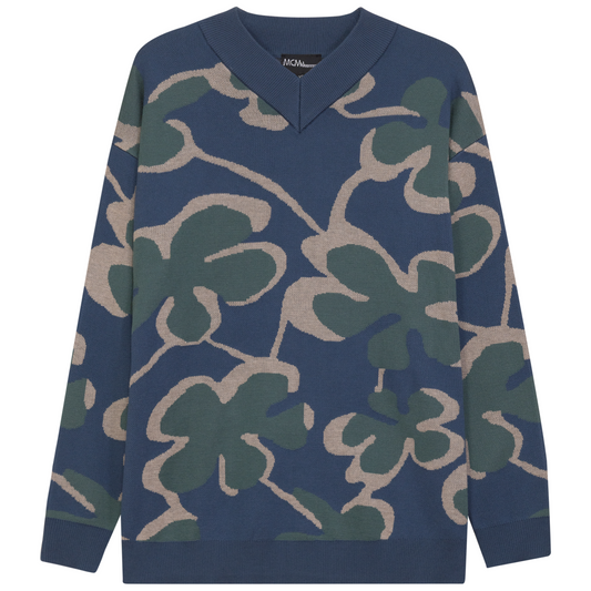 Maternity Floral Printed Sweater Dark Denim Stone Basil
