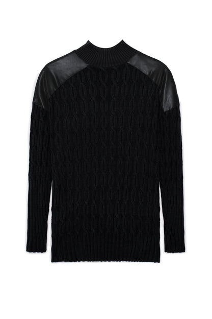 Maternity Dolman Leather Combo Sweater Black