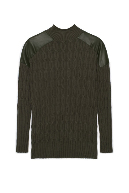 Maternity Dolman Leather Combo Sweater Dark Olive