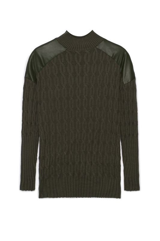 Maternity Dolman Leather Combo Sweater Dark Olive