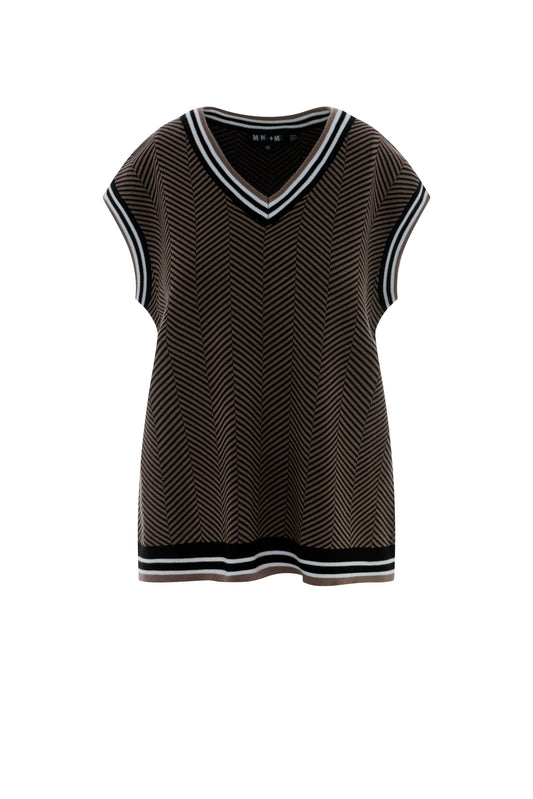 Maternity Herribone Knit Vest Black Mocha
