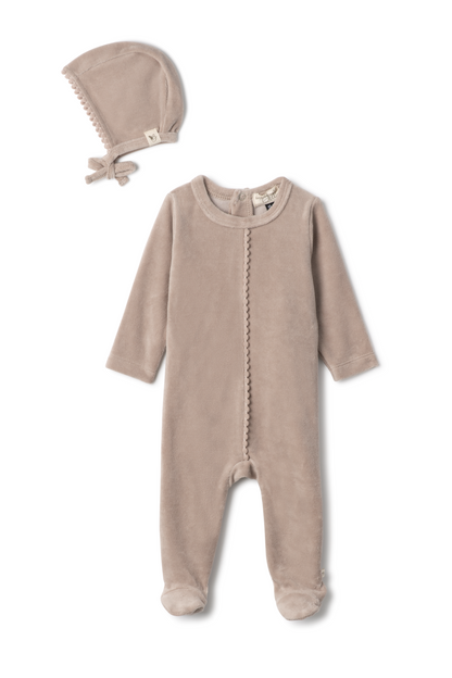 Velour Pompom Onesie Bege