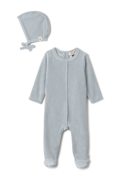 Velour Pompom Onesie Blue