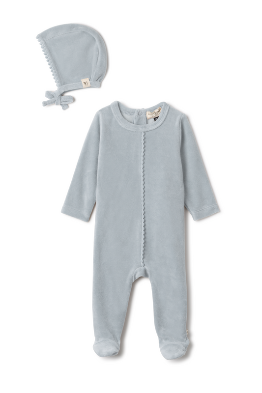 Velour Pompom Onesie Blue